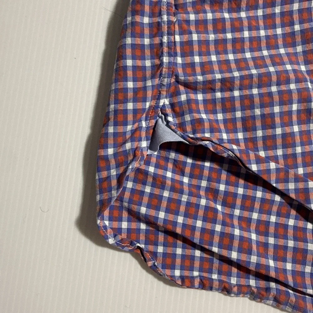 J Crew Mens XL Button Up Shirt Plaid Red White Blue 100% Cotton Long Sleeve